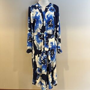 Vera Wang Floral Long Sleeve Dress in Blue and White size medium